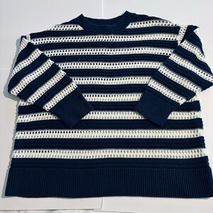 Ava & Viv Blue White Striped Summer Sweater Crew Neck Sz 3X